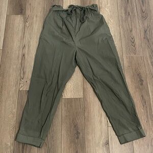 ZARA Paper Bag Waist High‎ Rise Olive Green Pants